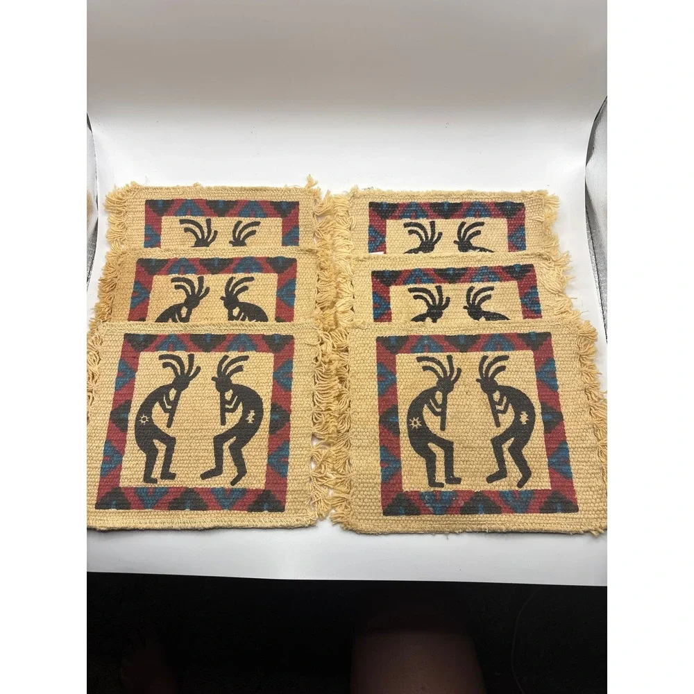 El Paso Saddleblanket Co Kokopelli Woven Cotton Coasters Set of 6 Southwestern